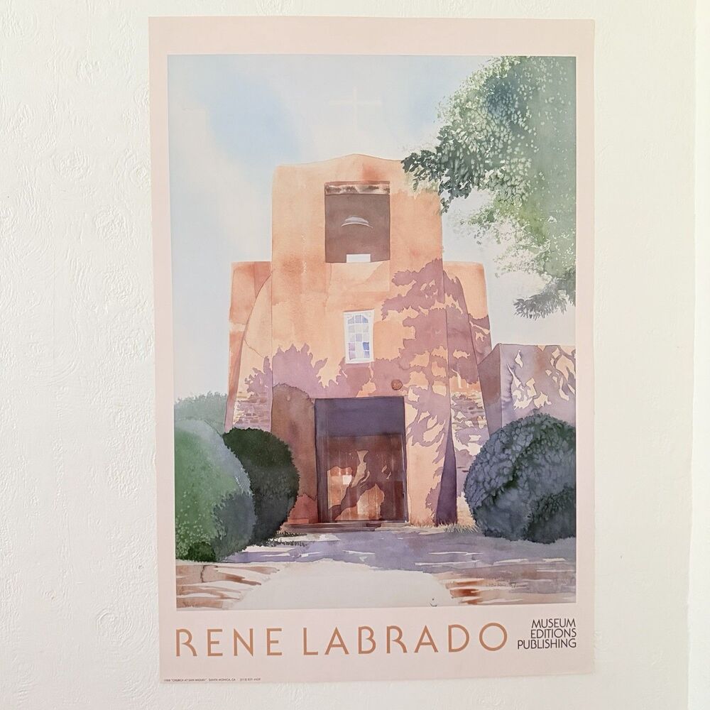 Rene Labrado Chirch At San Miguel Watercolor Print Poster Museum Edition 36x24”